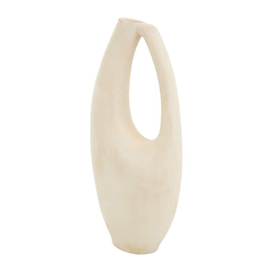 18" Beige Paper Mache Abstract Curved Vase with Handle